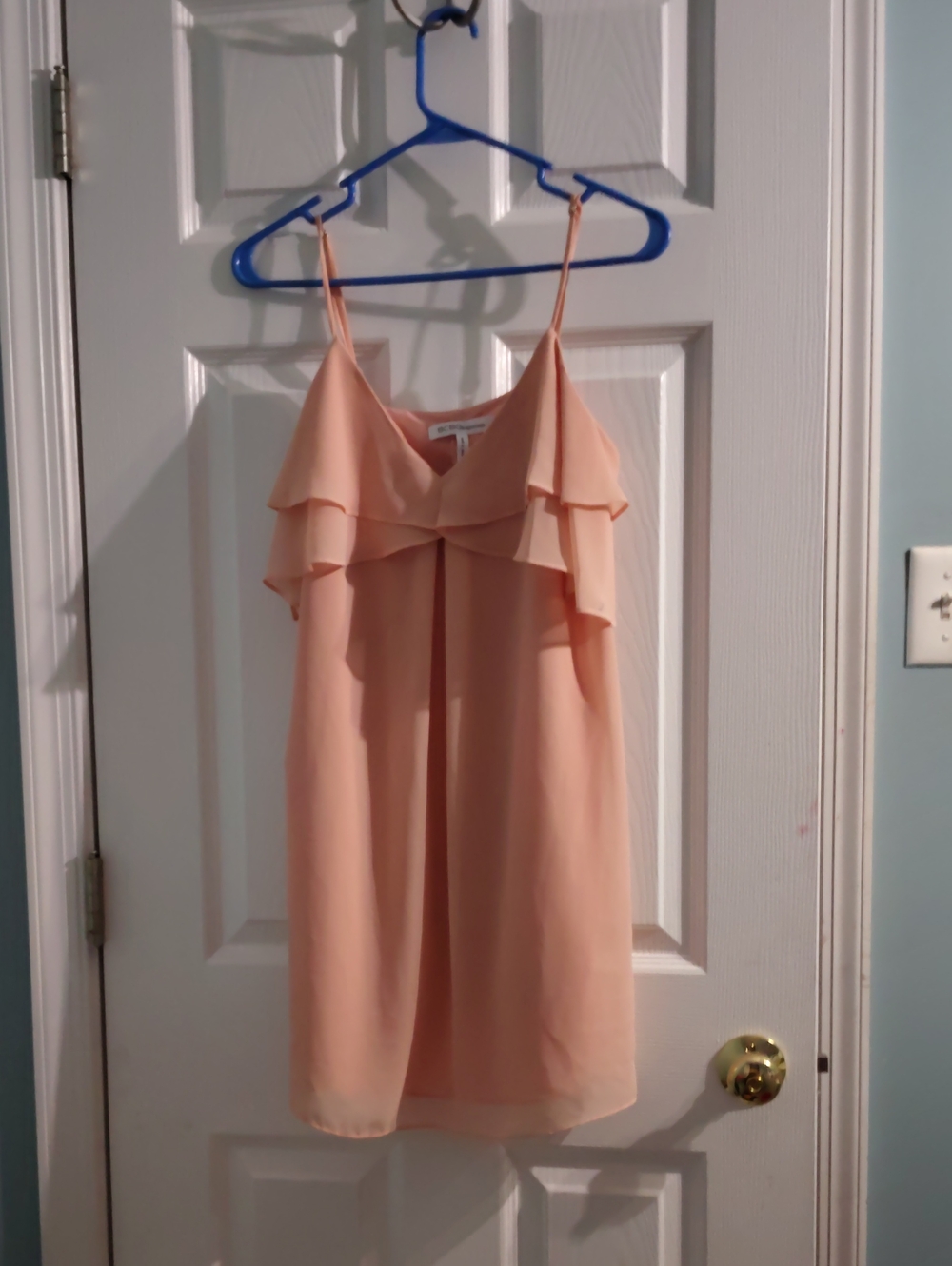NWOT, BCBGeneration Blush Peach Ruffle Mini Slip Dress, Size S